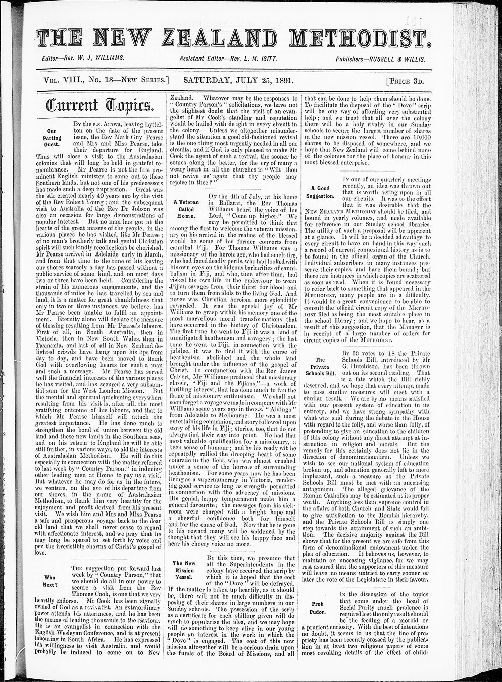 The New Zealand Methodist Times: 25th July 1891