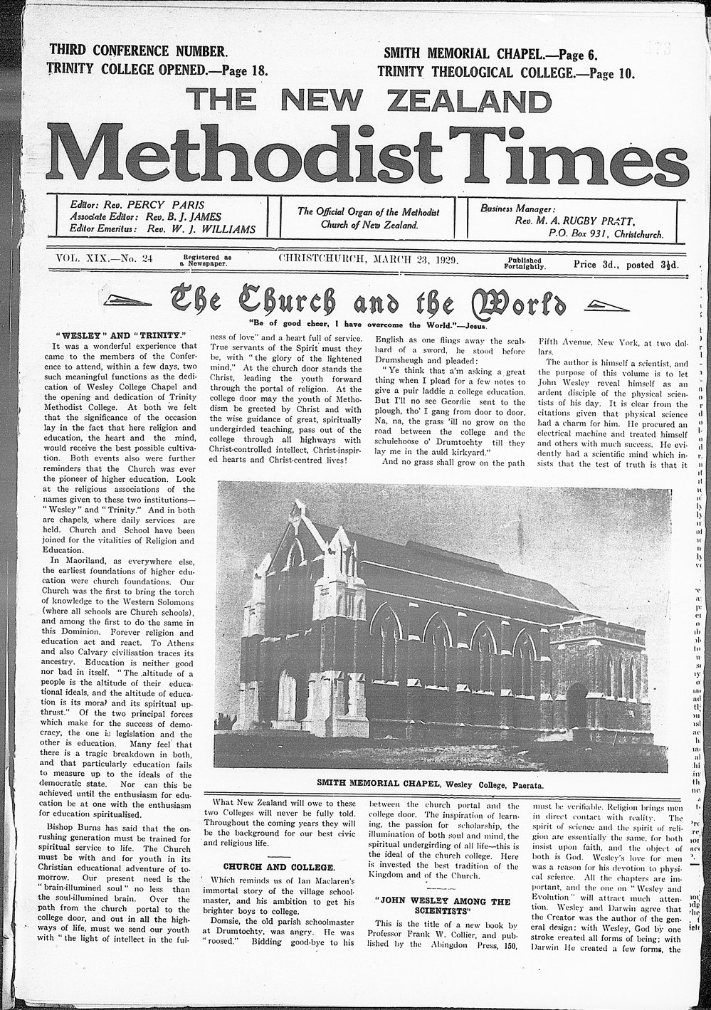 The New Zealand Methodist Times: 23rd March 1929