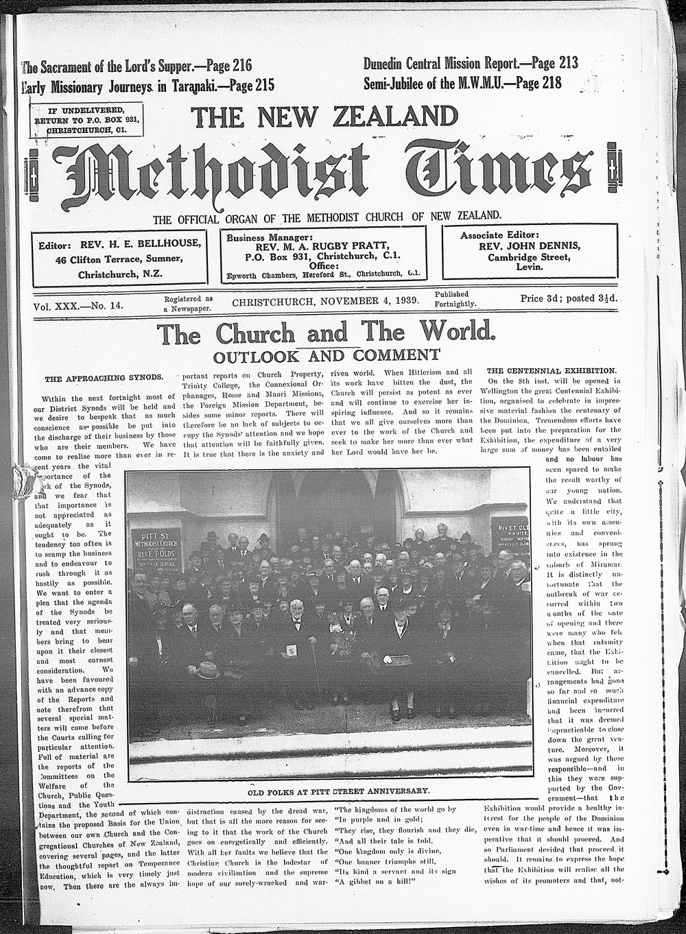 The New Zealand Methodist Times: 4th November 1939