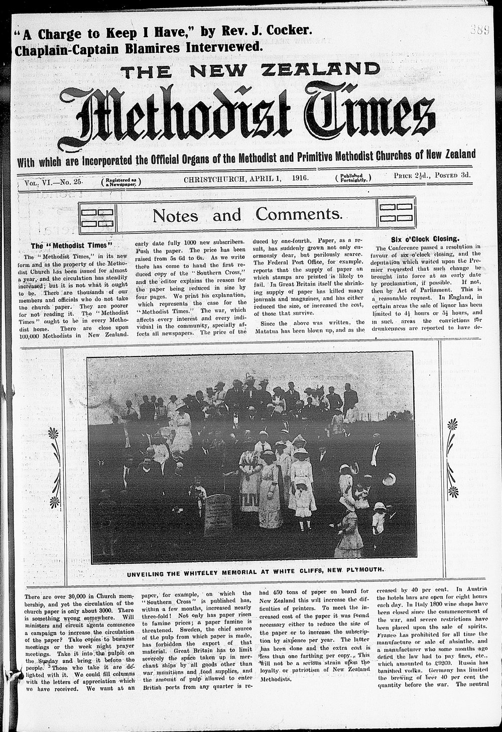 The New Zealand Methodist Times: 1st April 1916