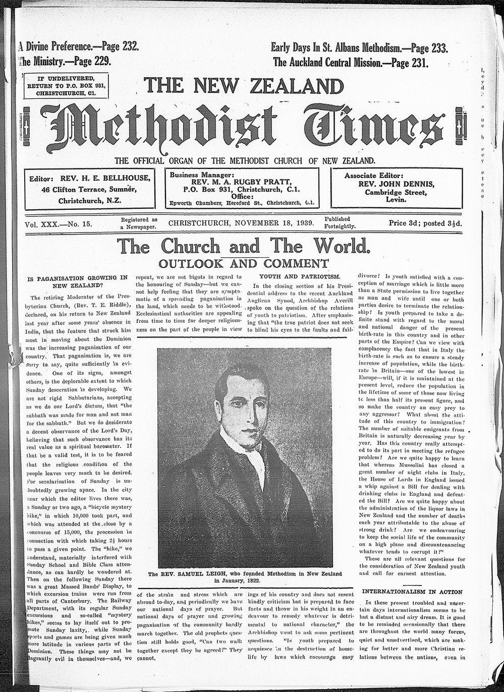 The New Zealand Methodist Times: 18th November 1939