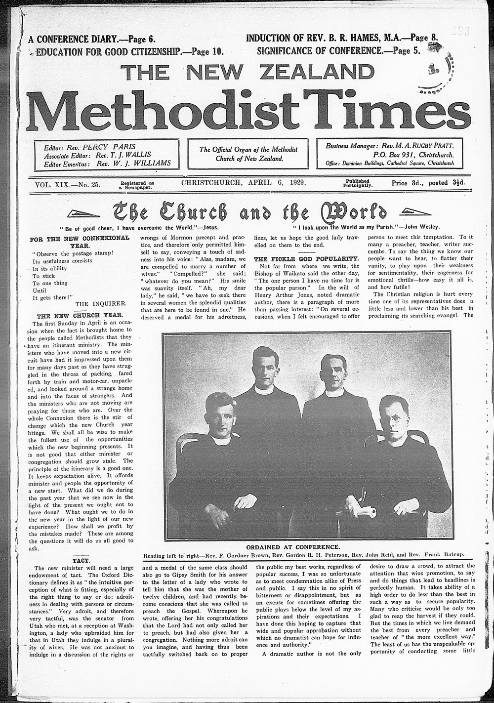 The New Zealand Methodist Times: 6th April 1929