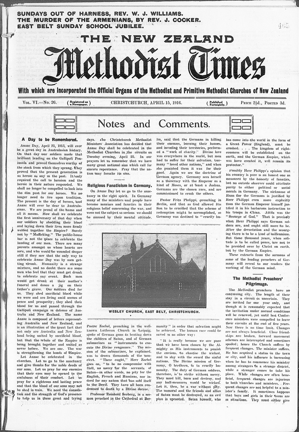 The New Zealand Methodist Times: 15th April 1916