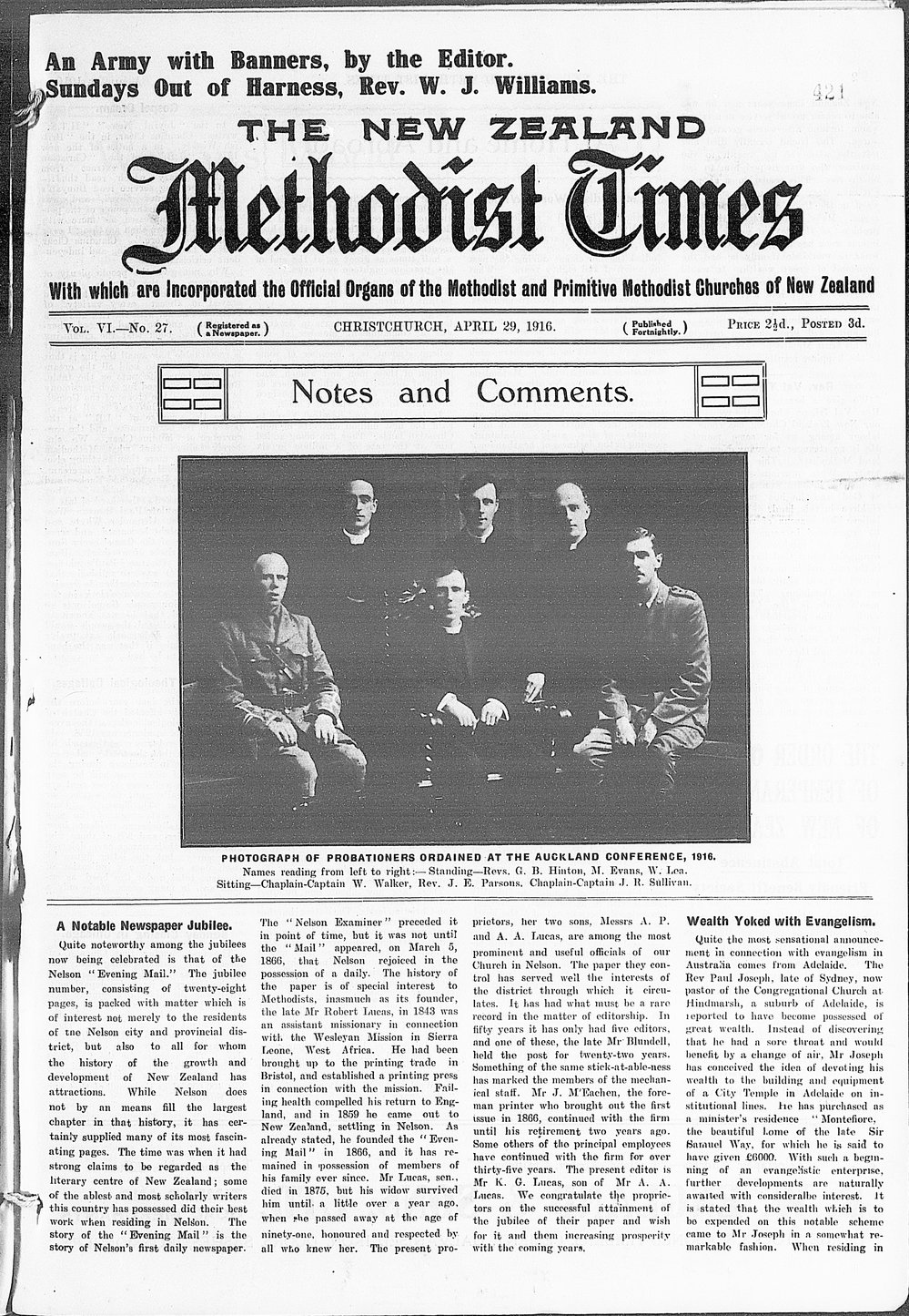 The New Zealand Methodist Times: 29th April 1916