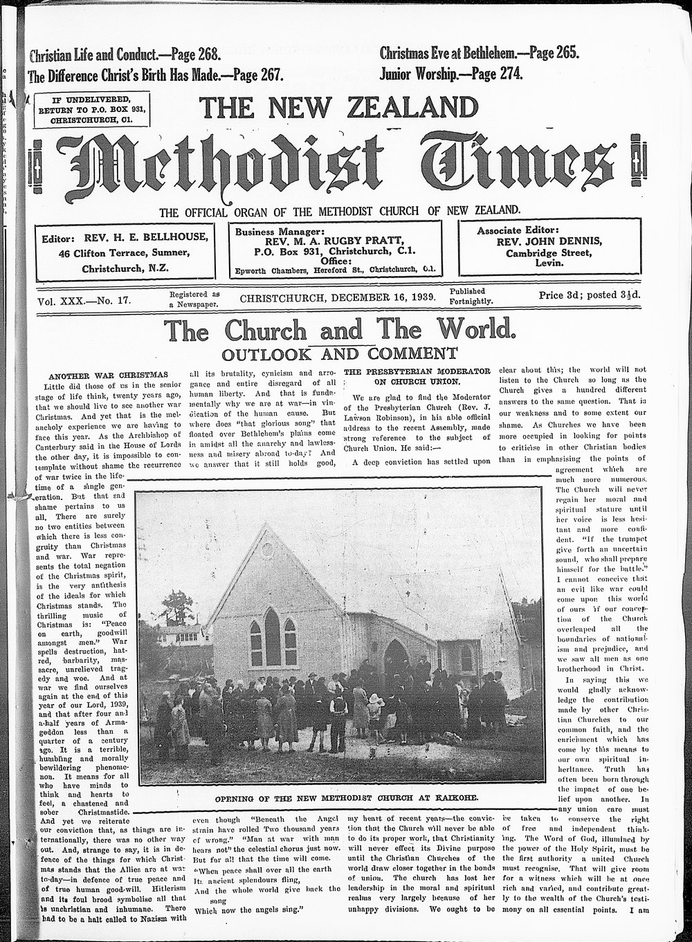 The New Zealand Methodist Times: 16th December 1939