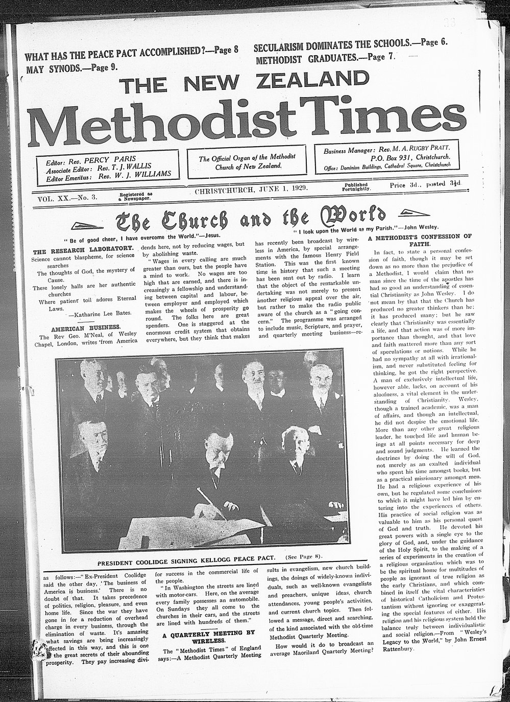 The New Zealand Methodist Times: 1st June 1929