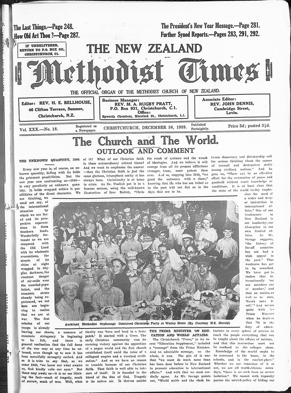 The New Zealand Methodist Times: 30th December 1939