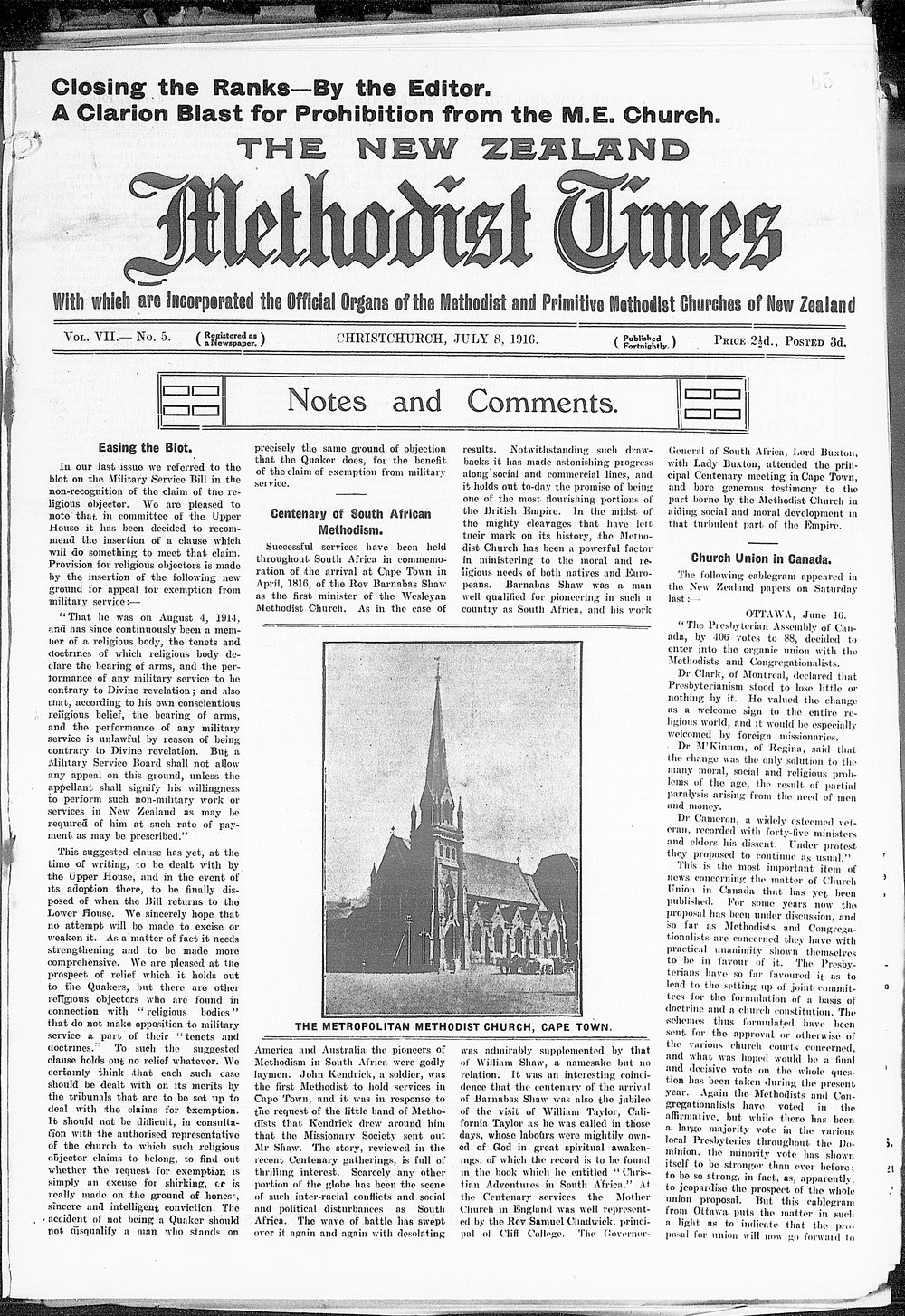 The New Zealand Methodist Times: 8th July 1916