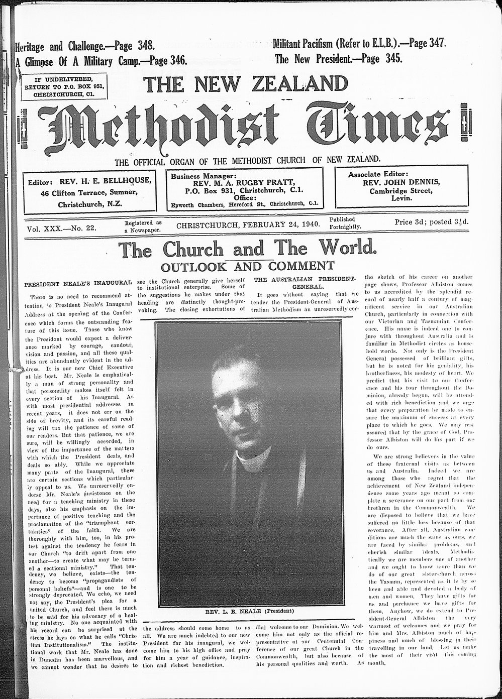 The New Zealand Methodist Times: 24th February 1940