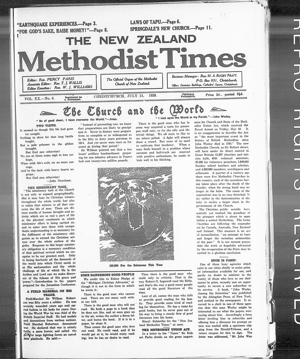 The New Zealand Methodist Times: 13th July 1929