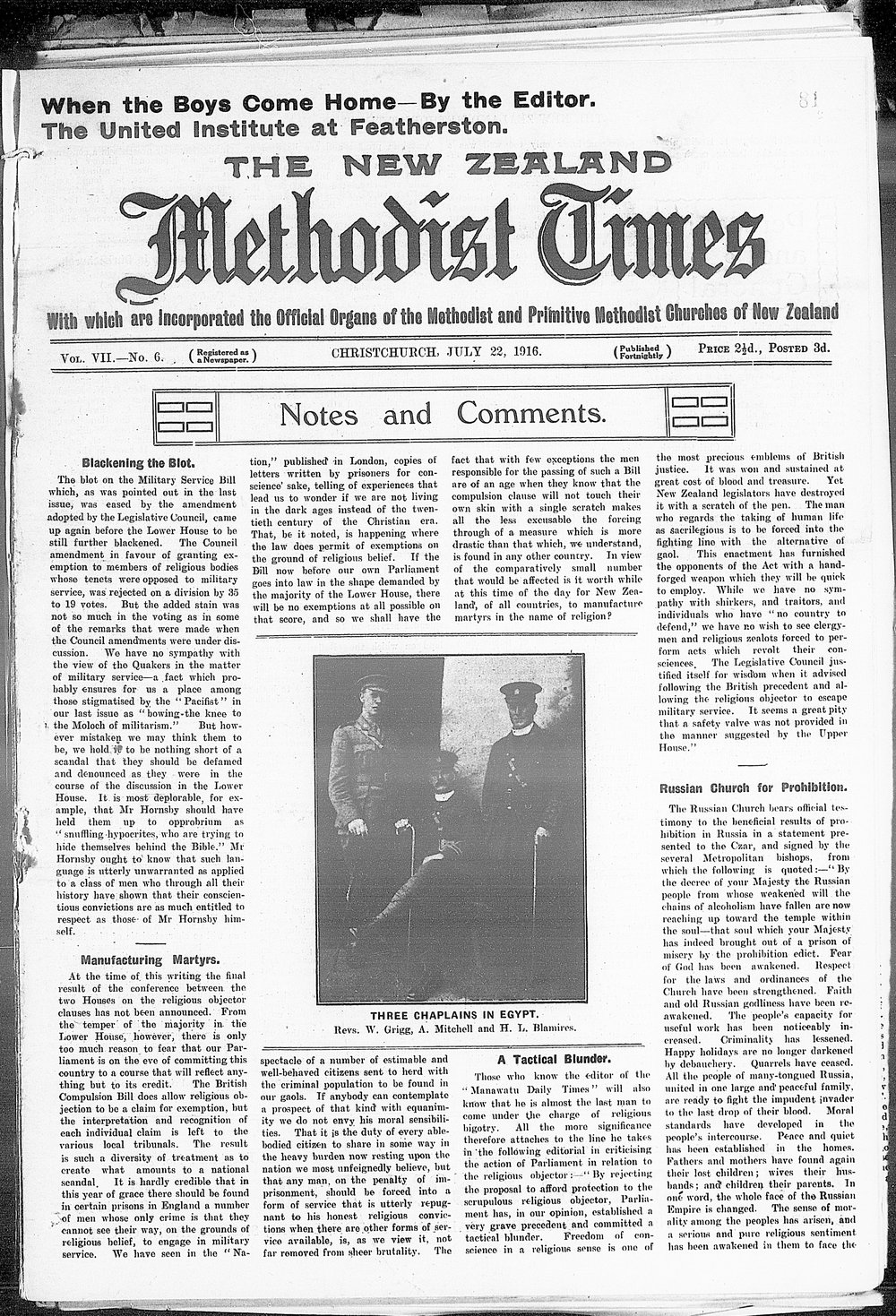 The New Zealand Methodist Times: 22nd July 1916