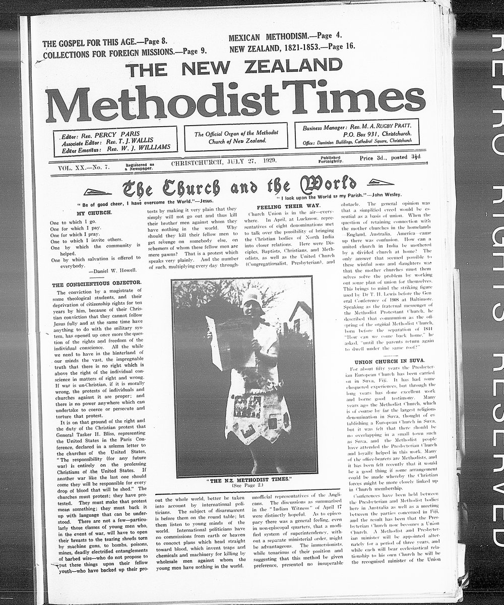 The New Zealand Methodist Times: 27th July 1929