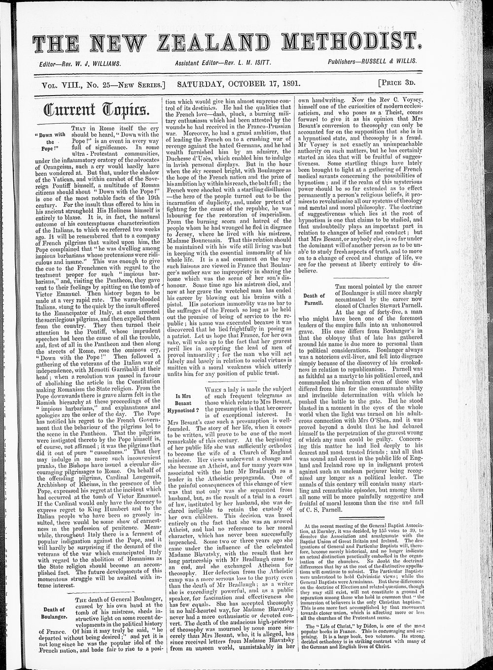 The New Zealand Methodist Times: 17th October 1891
