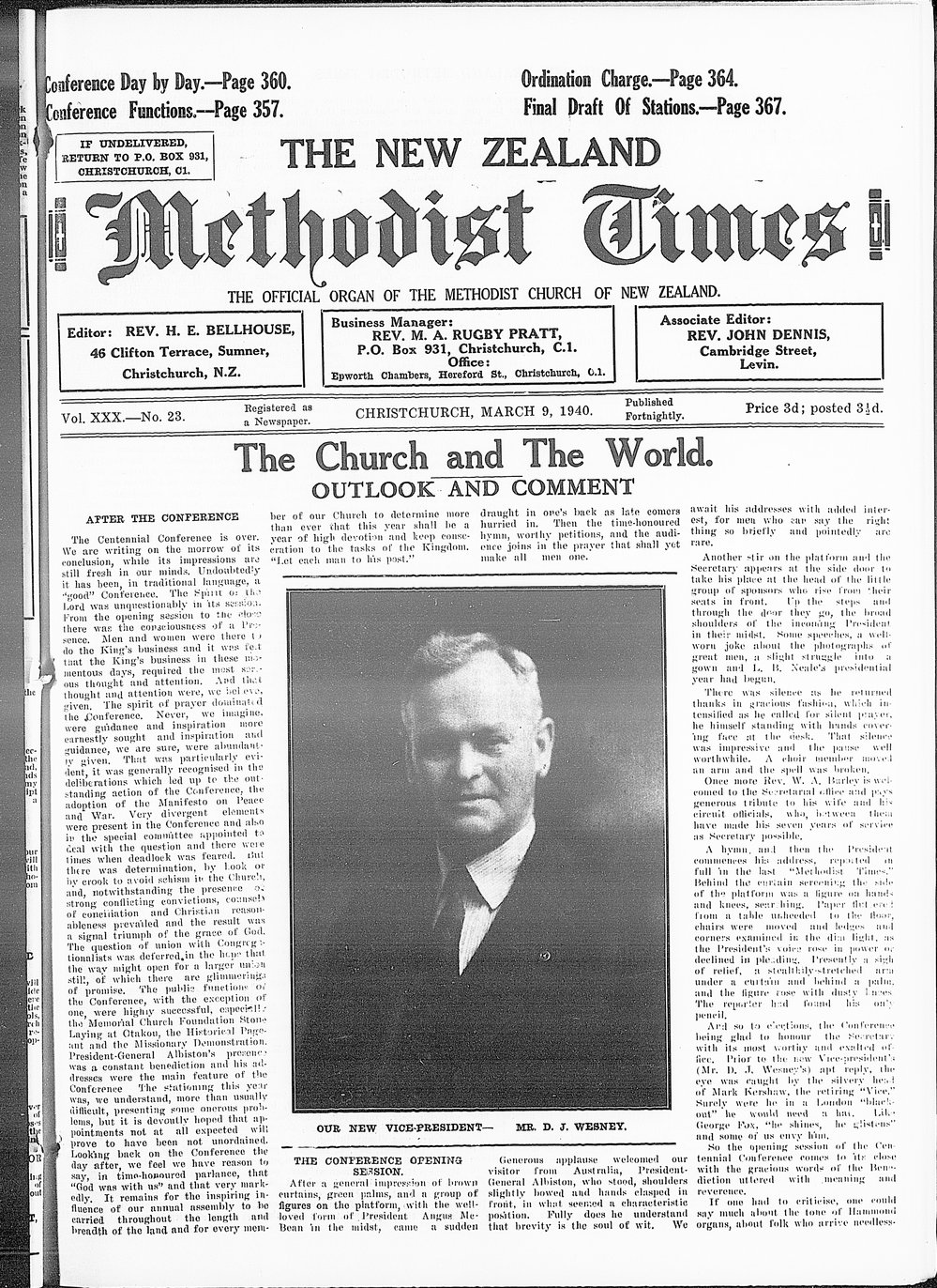 The New Zealand Methodist Times: 9th March 1940