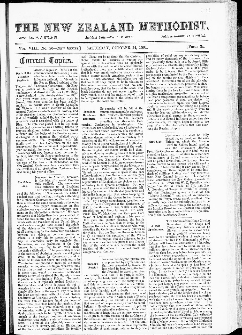 The New Zealand Methodist Times: 24th October 1891