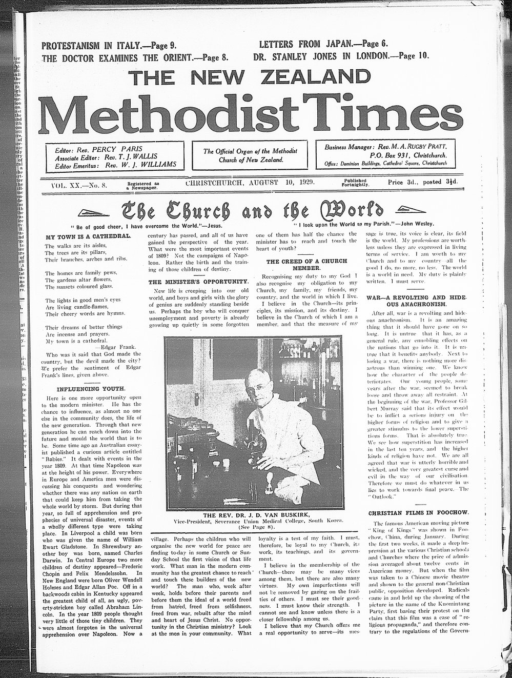 The New Zealand Methodist Times: 10th August 1929