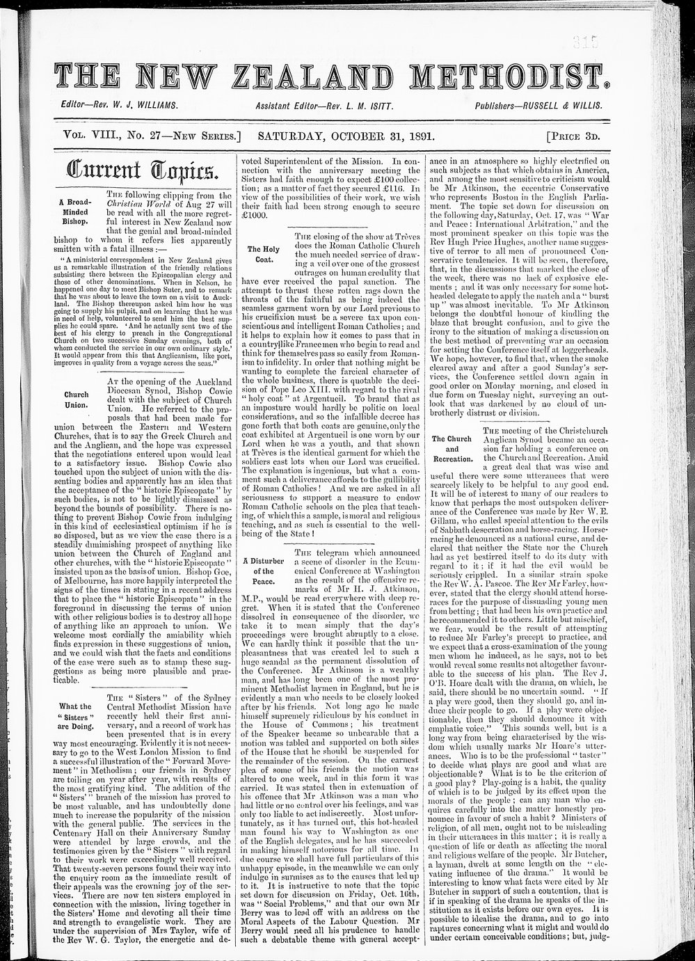 The New Zealand Methodist Times: 31st October 1891