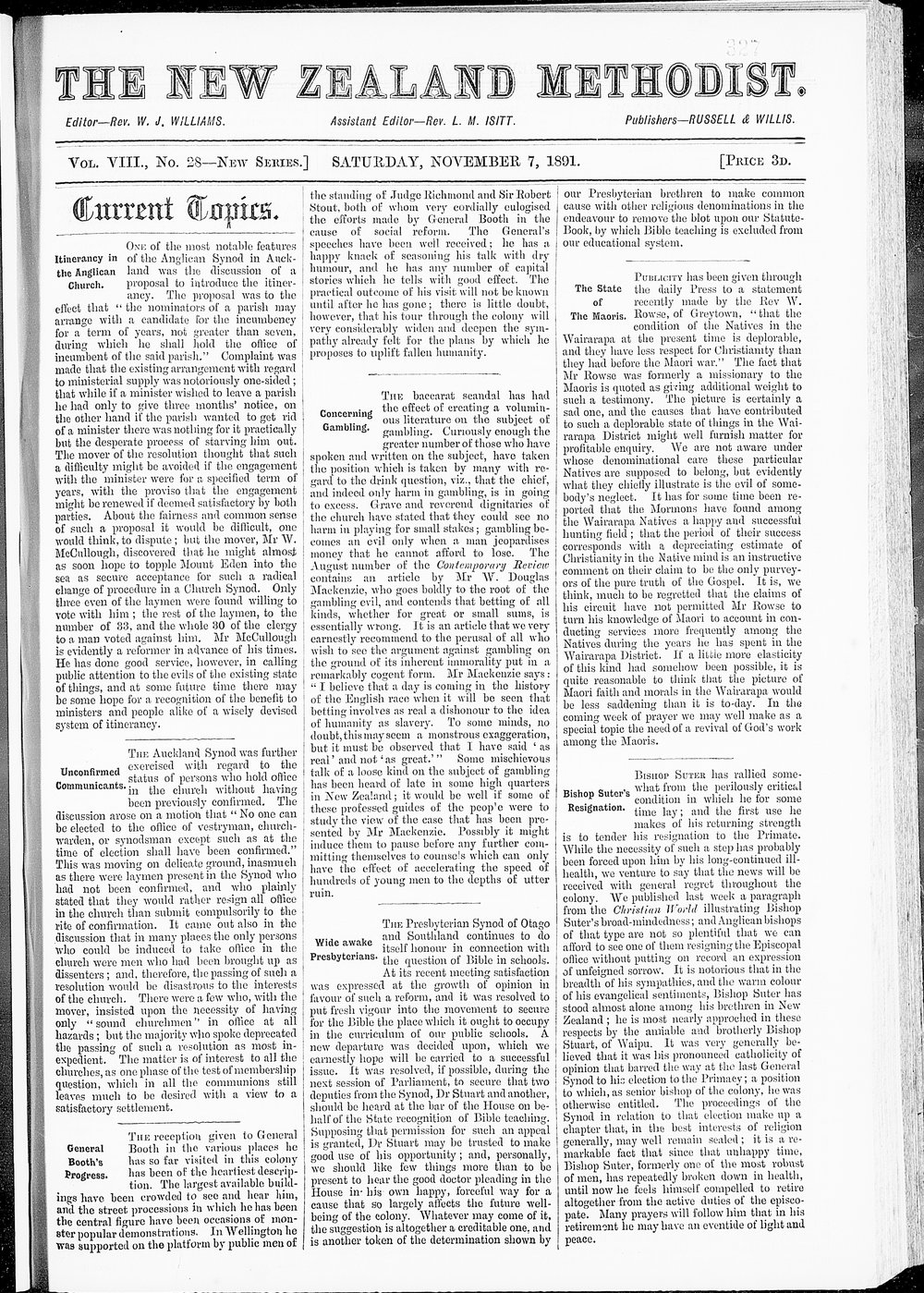 The New Zealand Methodist Times: 7th November 1891