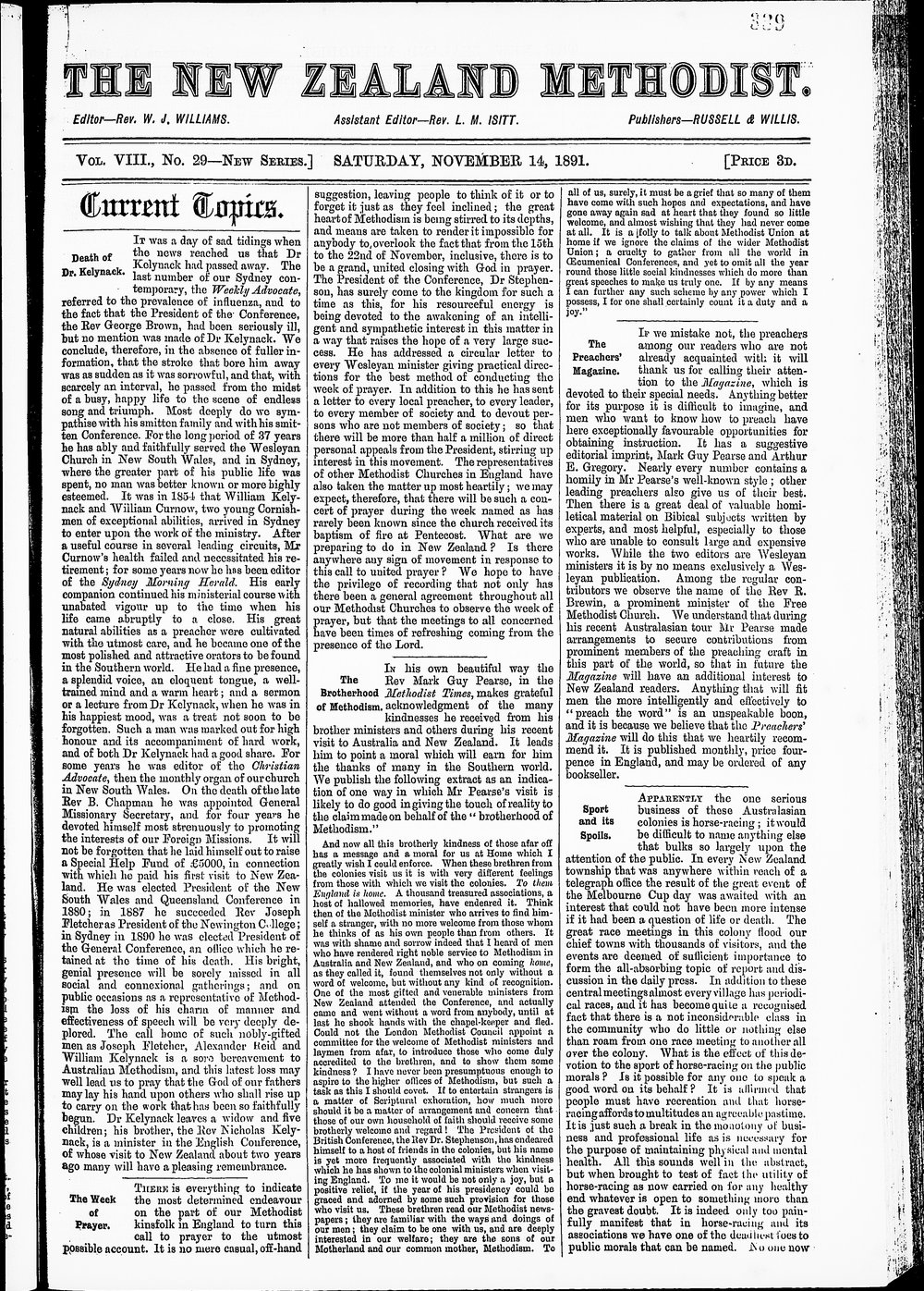 The New Zealand Methodist Times: 14th November 1891