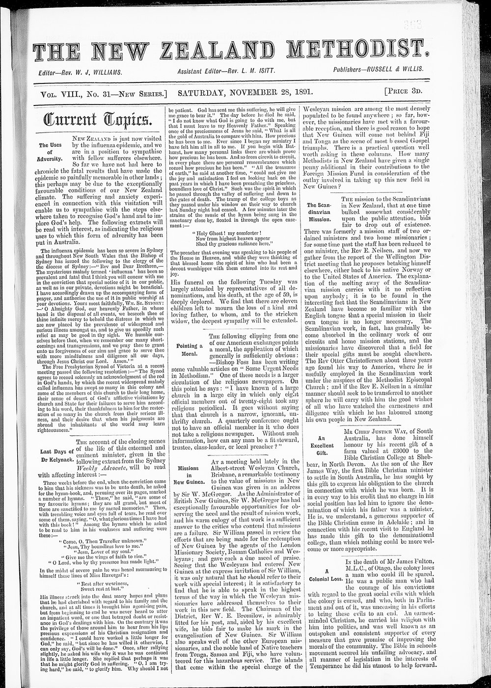 The New Zealand Methodist Times: 28th November 1891