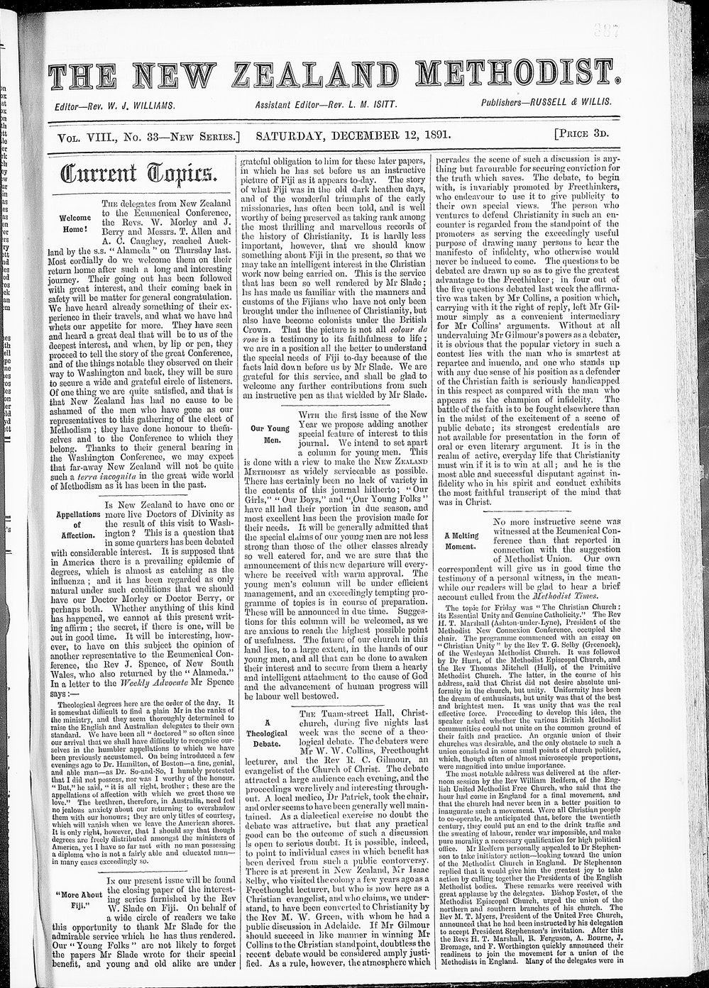 The New Zealand Methodist Times: 12th December 1891