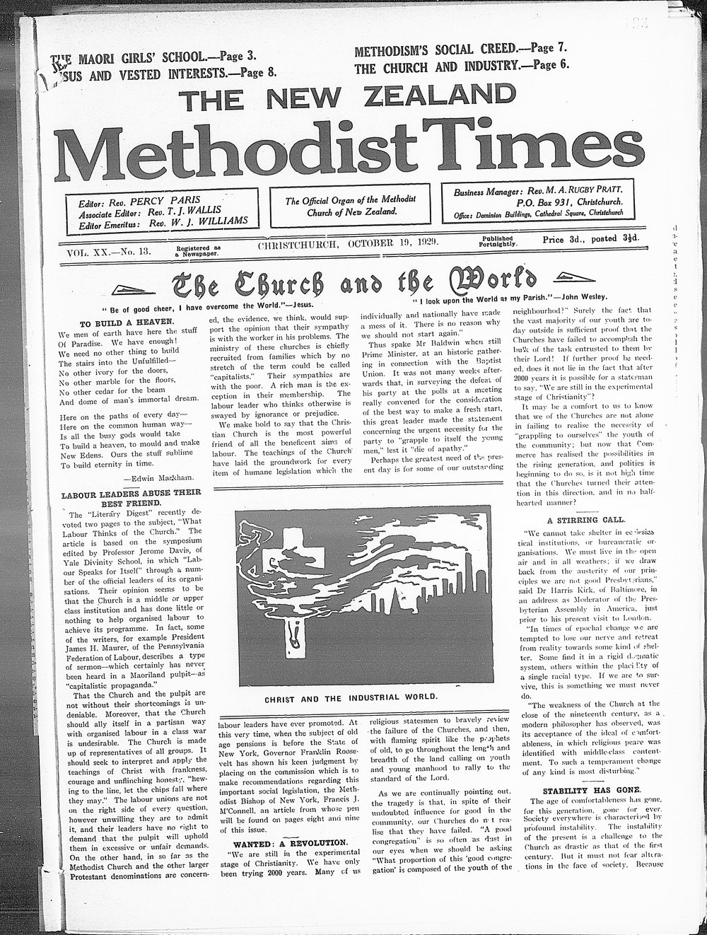 The New Zealand Methodist Times: 19th October 1929