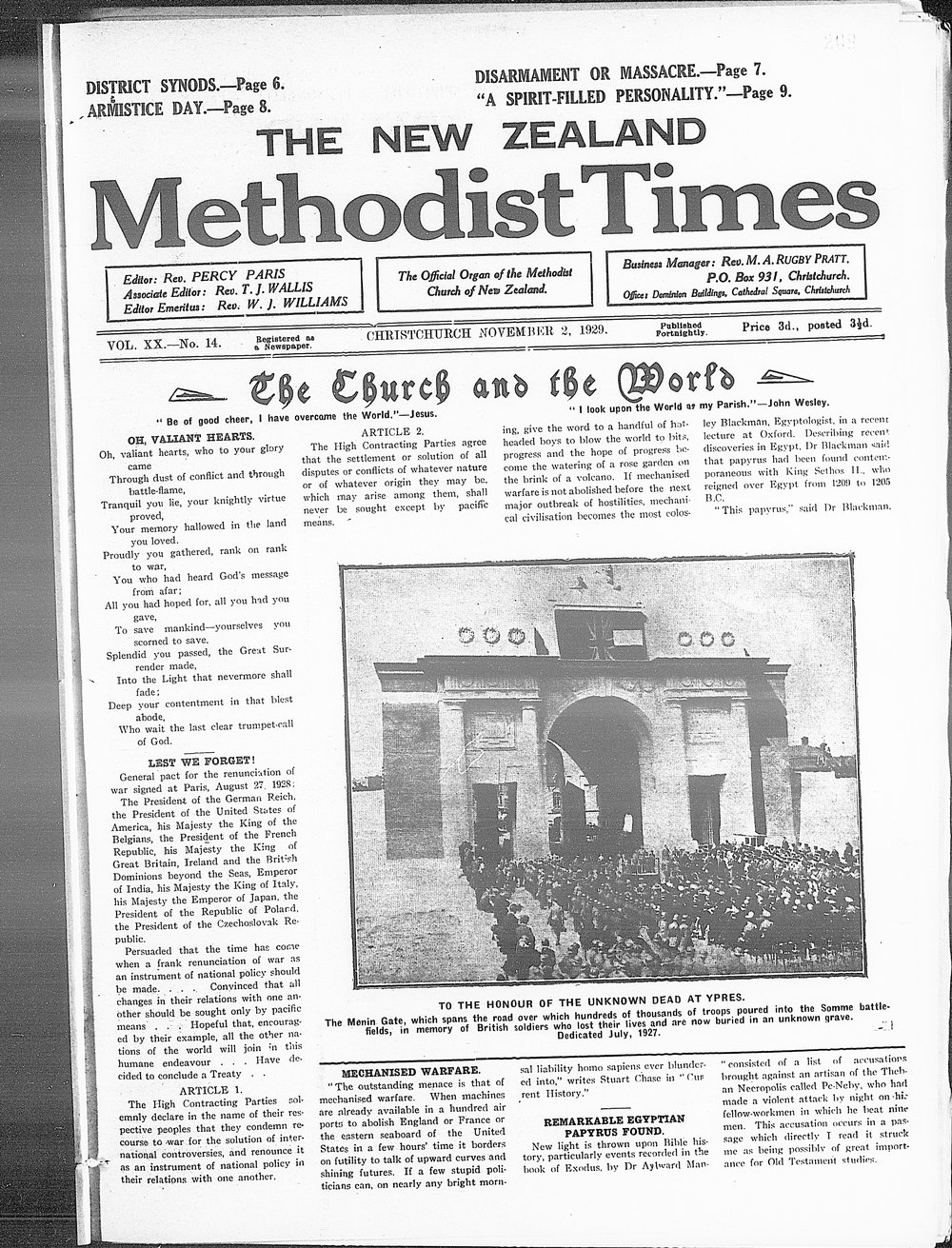 The New Zealand Methodist Times: 2nd November 1929