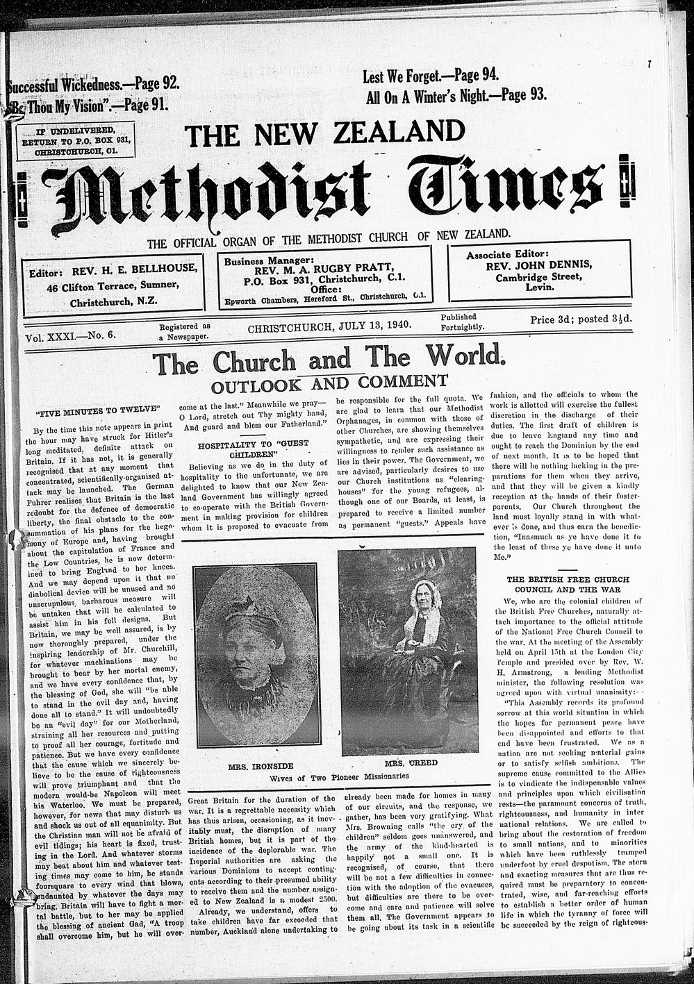The New Zealand Methodist Times: 13th July 1940