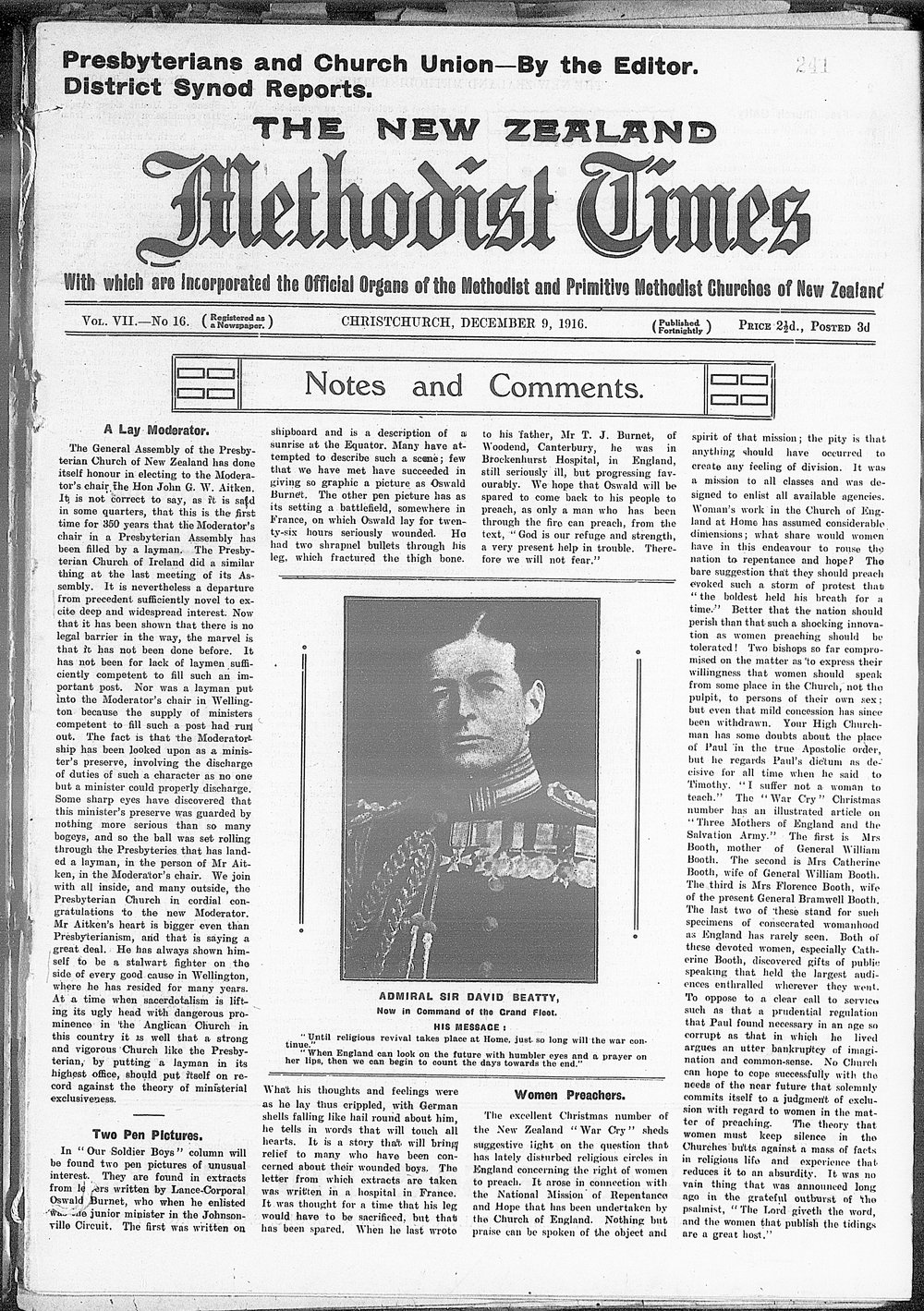 The New Zealand Methodist Times: 9th December 1916
