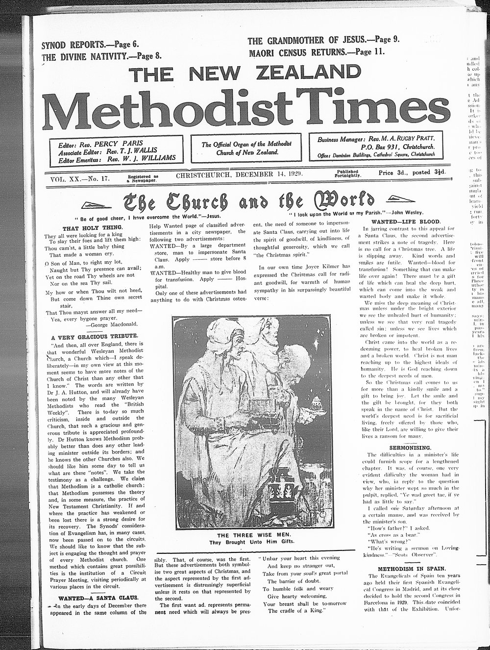 The New Zealand Methodist Times: 14th December 1929