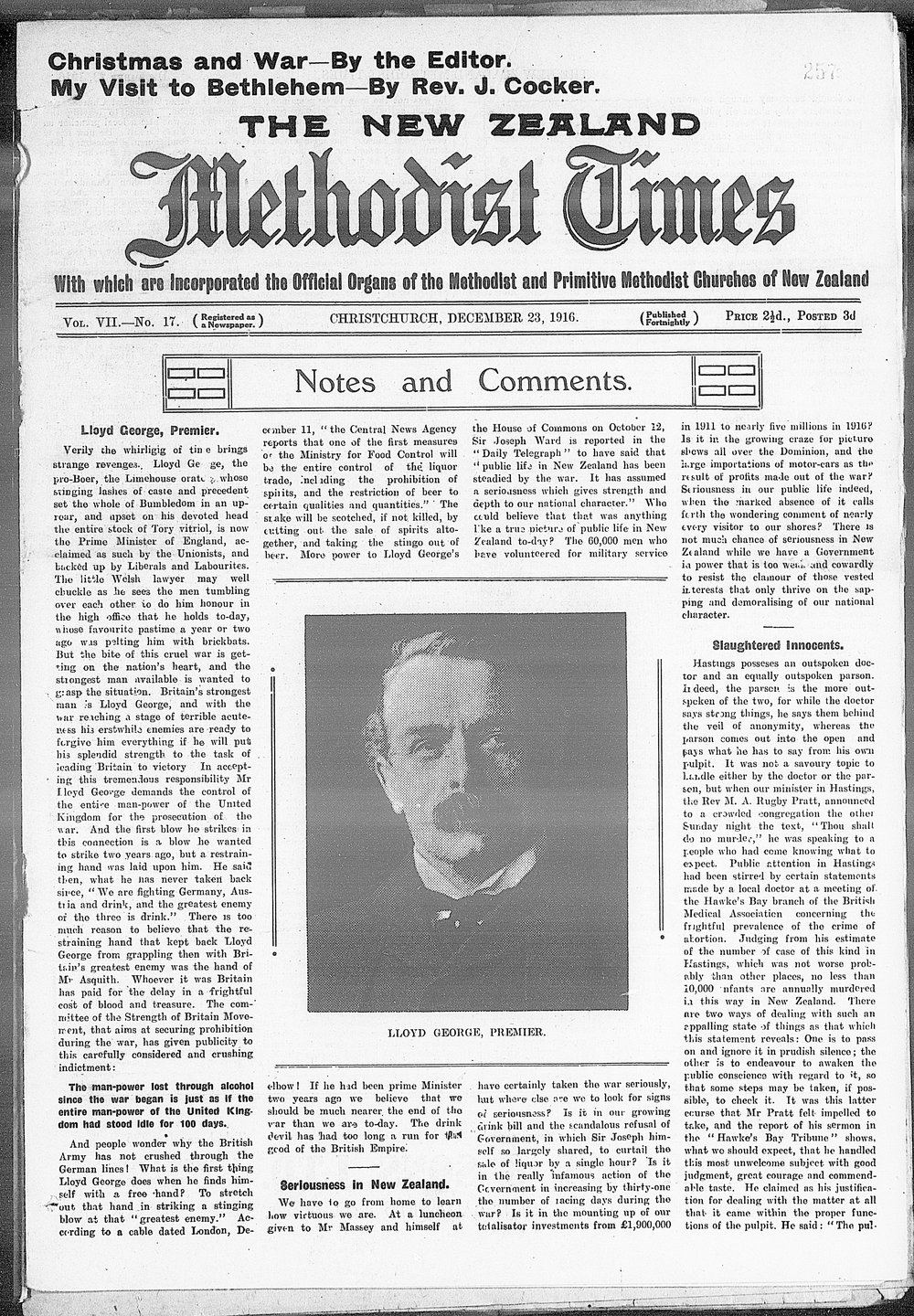 The New Zealand Methodist Times: 23rd December 1916