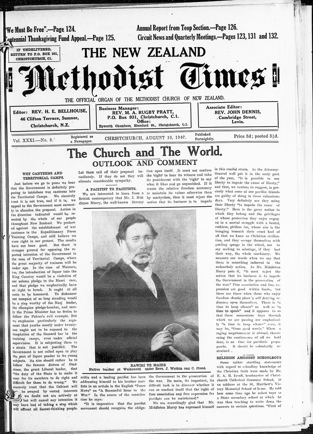 The New Zealand Methodist Times: 10th August 1940