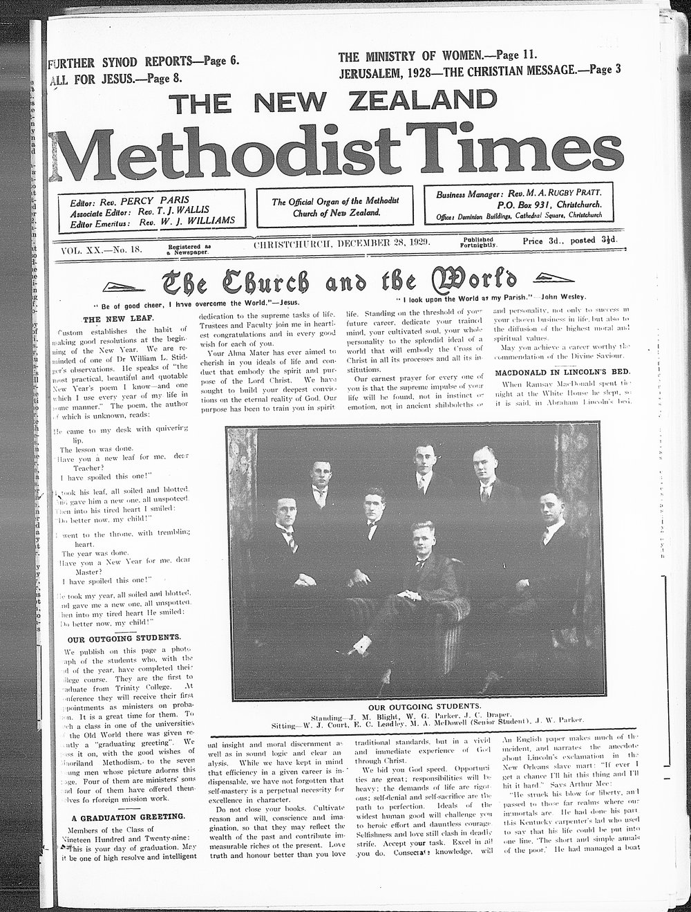 The New Zealand Methodist Times: 28th December 1929