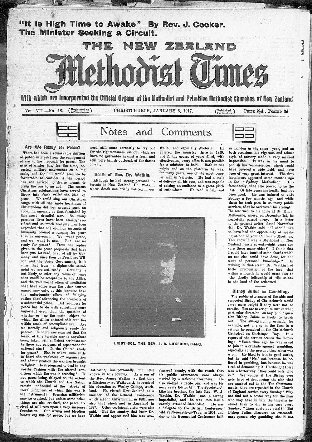 The New Zealand Methodist Times: 6th January 1917