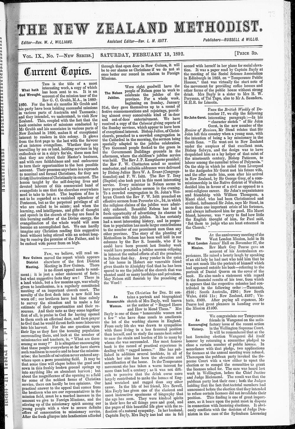 The New Zealand Methodist Times: 13th February 1892