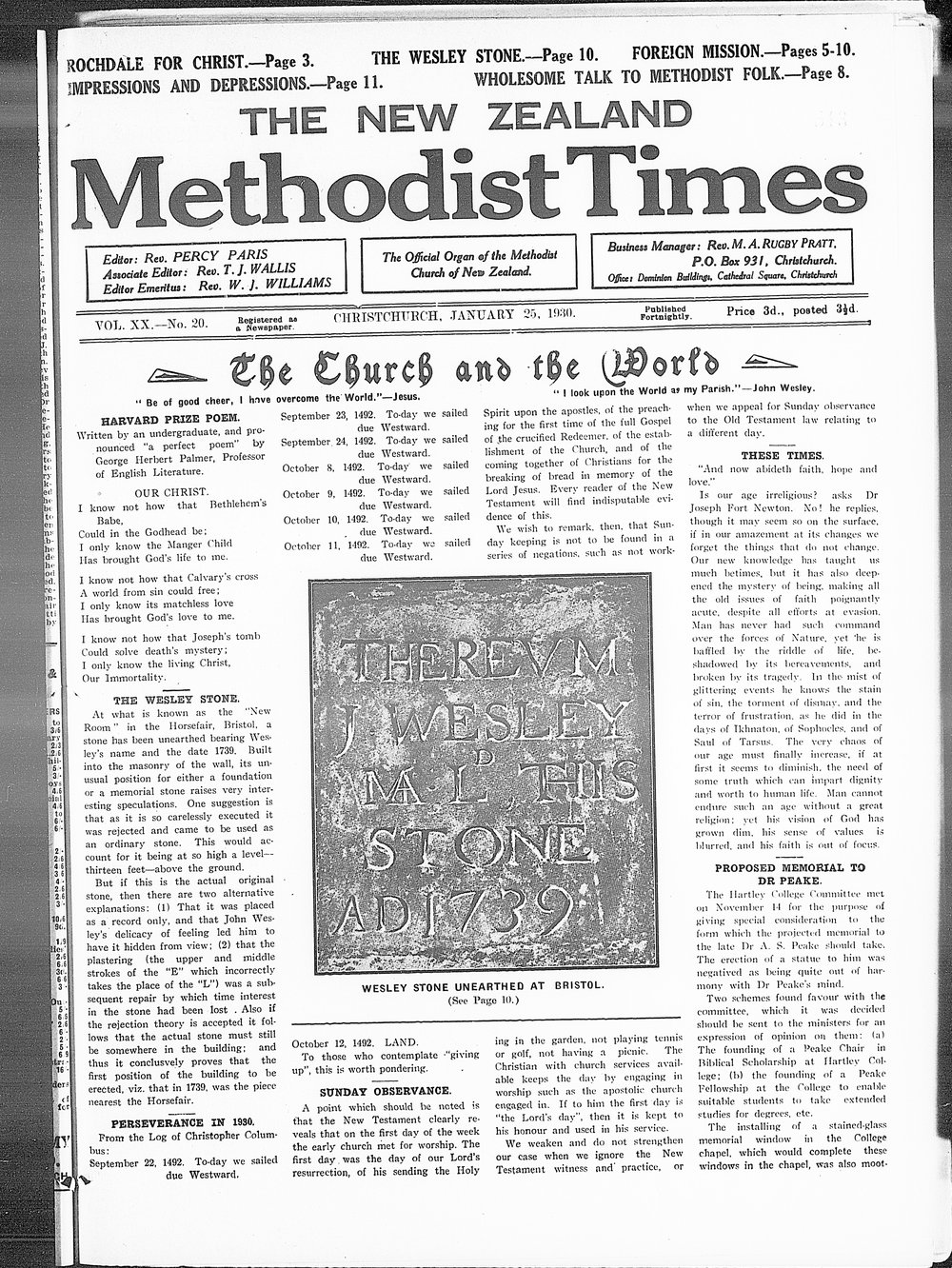 The New Zealand Methodist Times: 25th January 1930