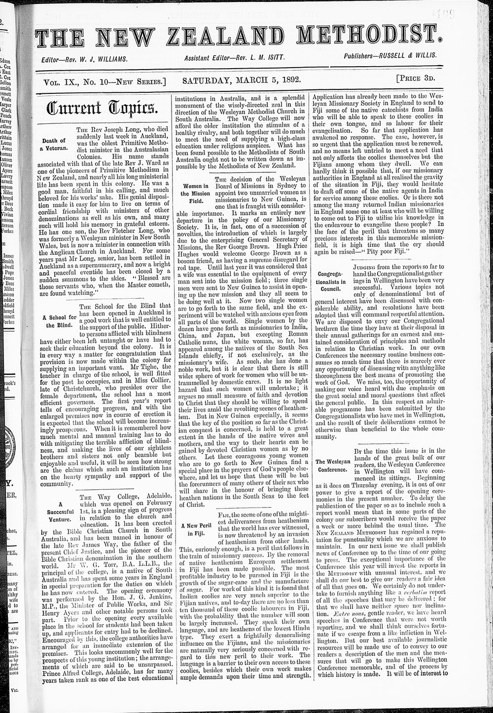 The New Zealand Methodist Times: 5th March 1892