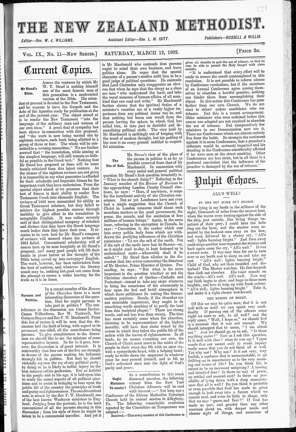 The New Zealand Methodist Times: 12th March 1892