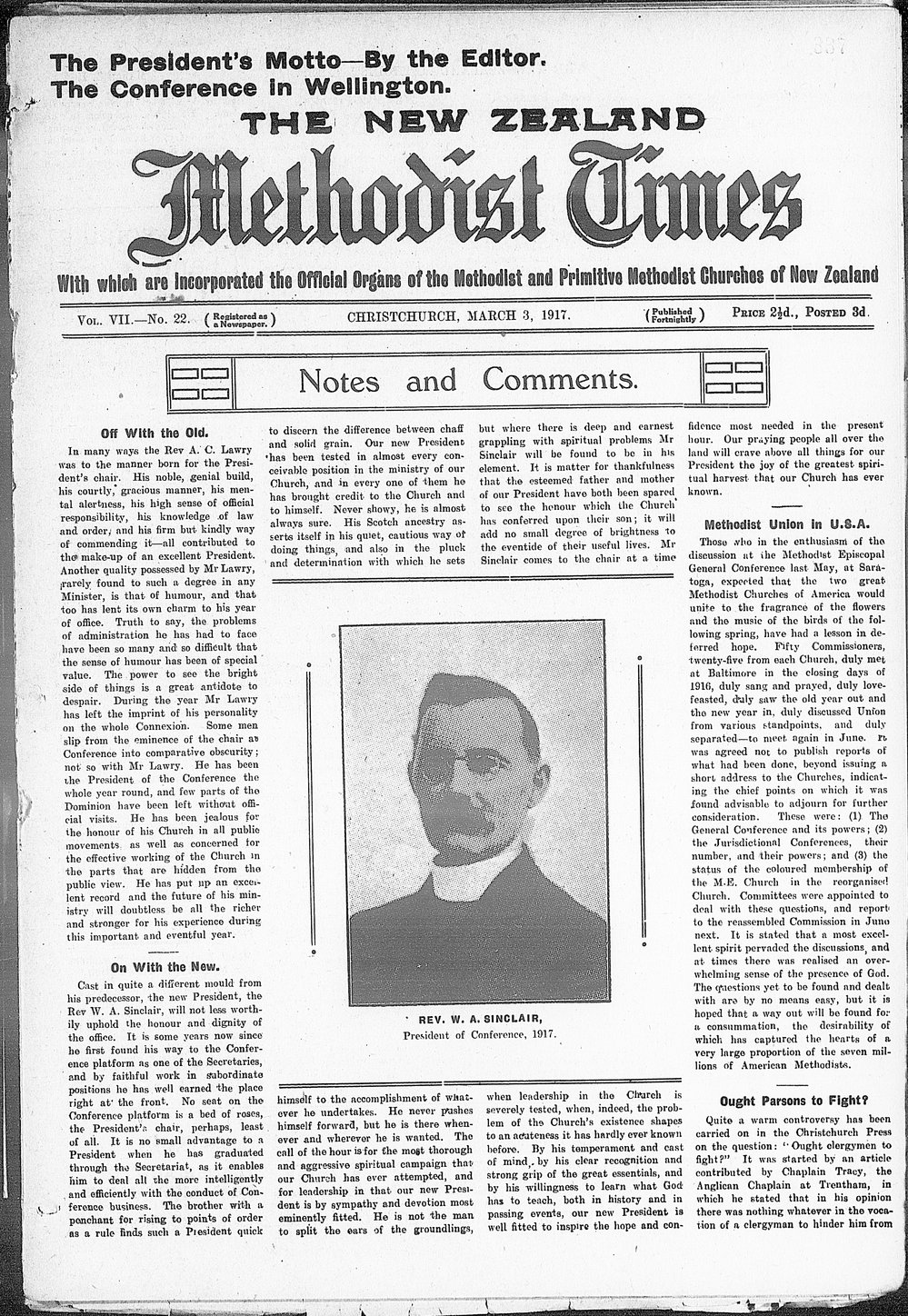 The New Zealand Methodist Times: 3rd March 1917