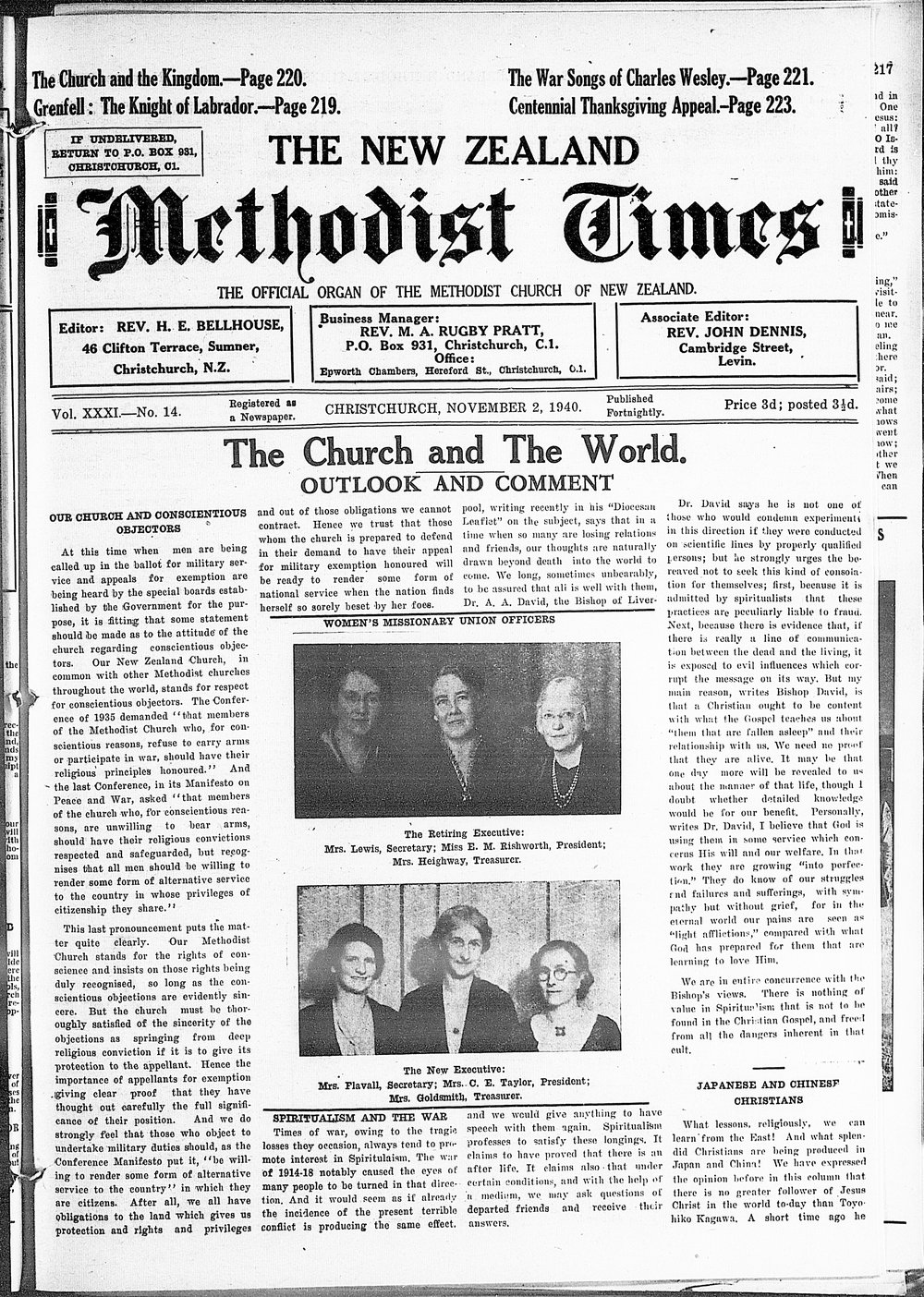 The New Zealand Methodist Times: 2nd November 1940