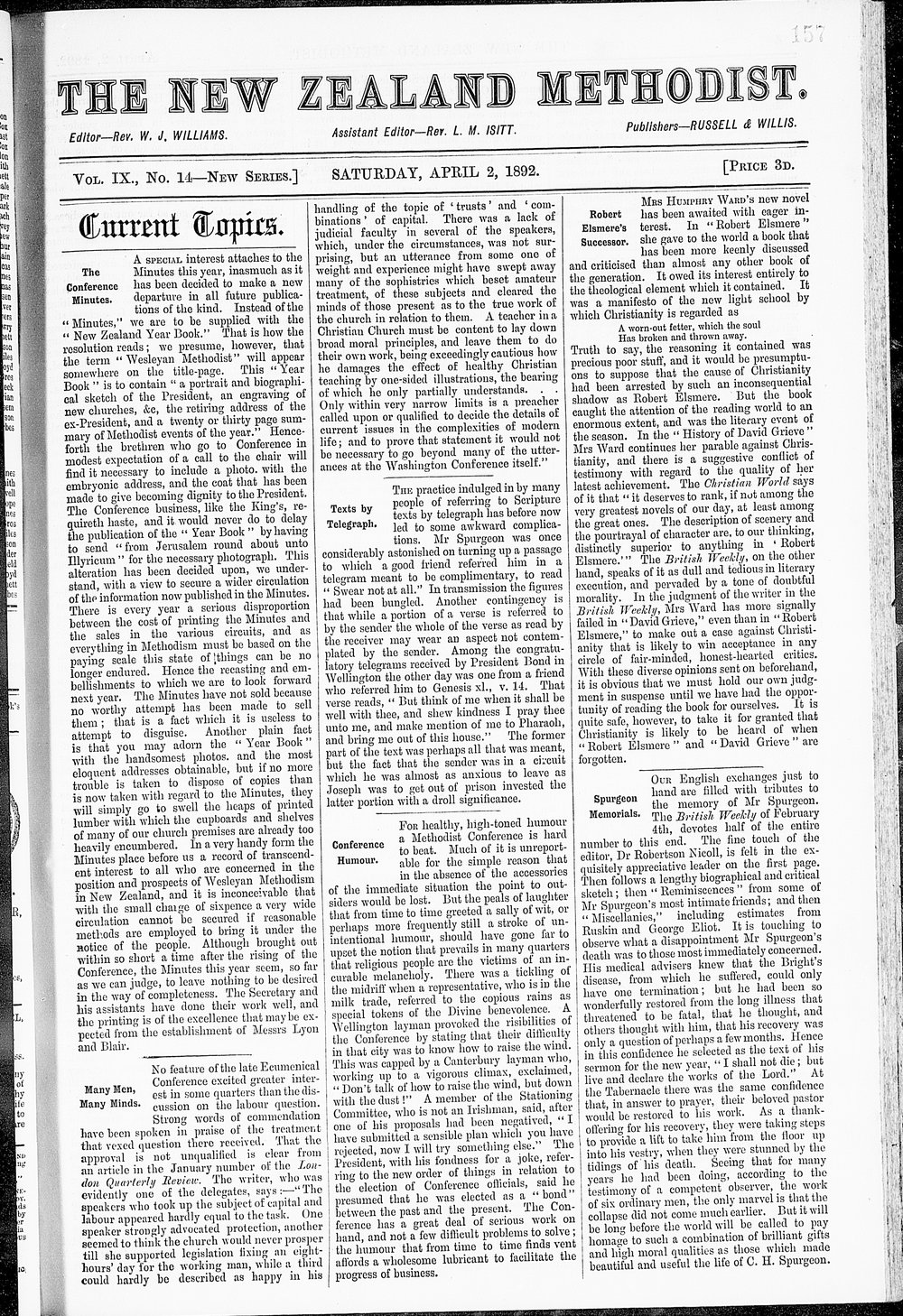 The New Zealand Methodist Times: 2nd April 1892