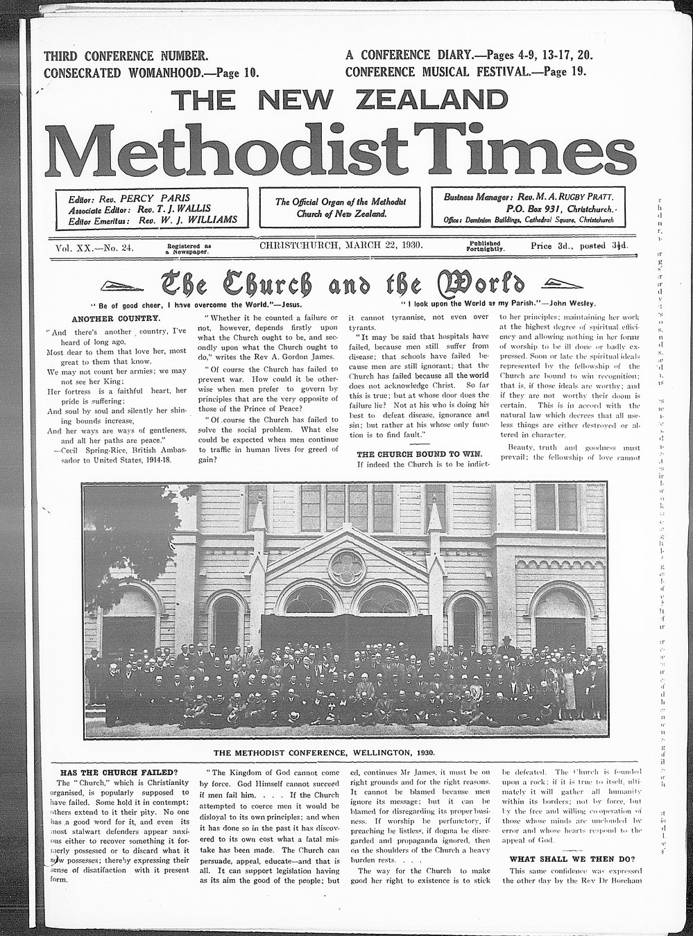 The New Zealand Methodist Times: 22nd March 1930