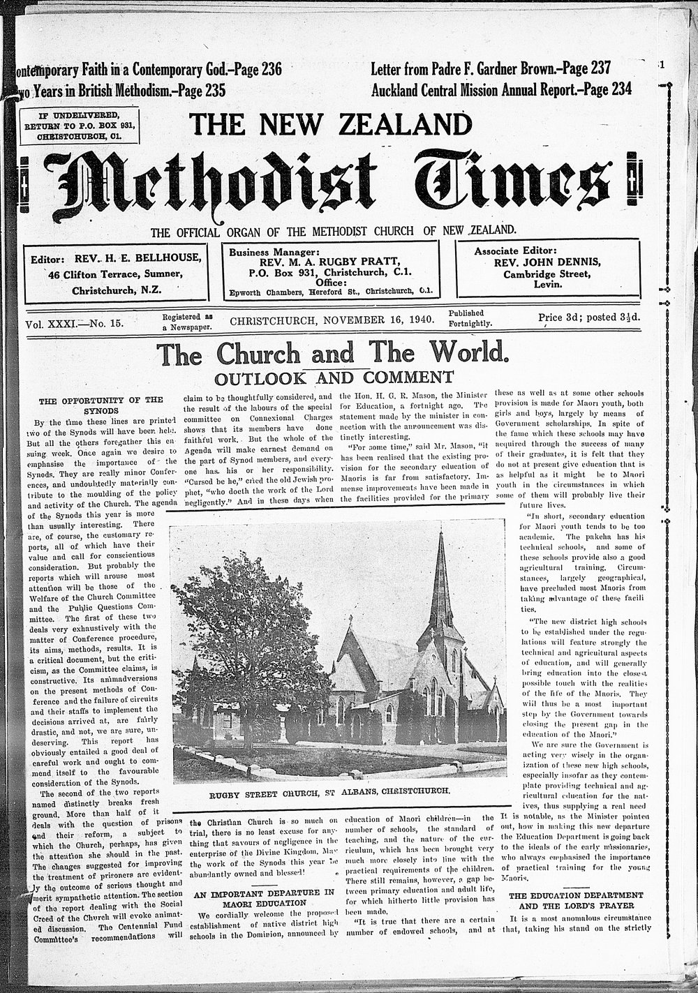 The New Zealand Methodist Times: 16th November 1940