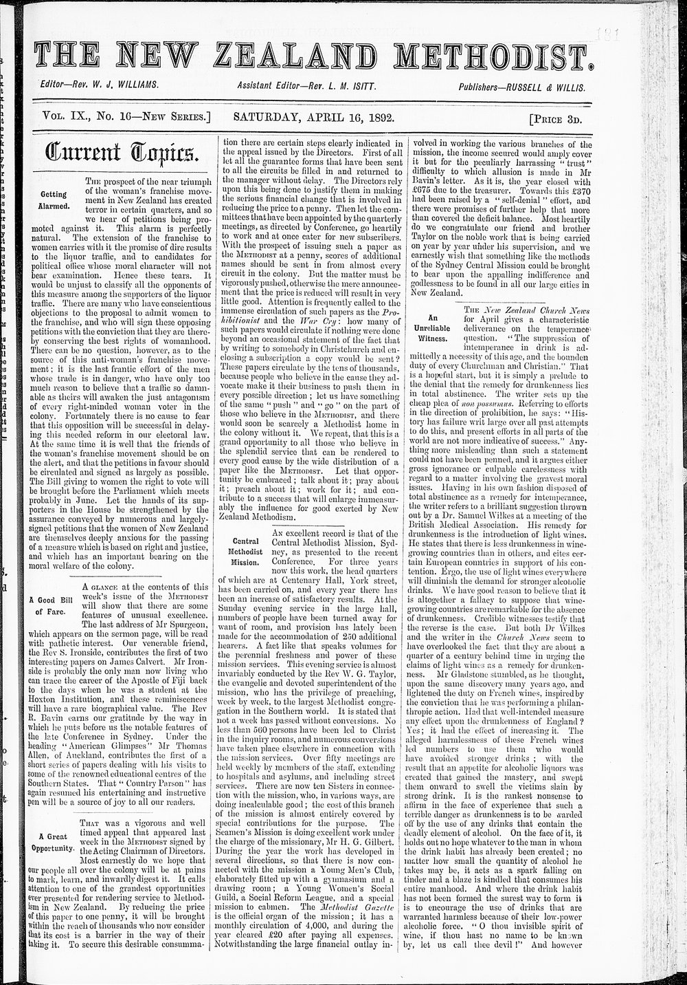 The New Zealand Methodist Times: 16th April 1892