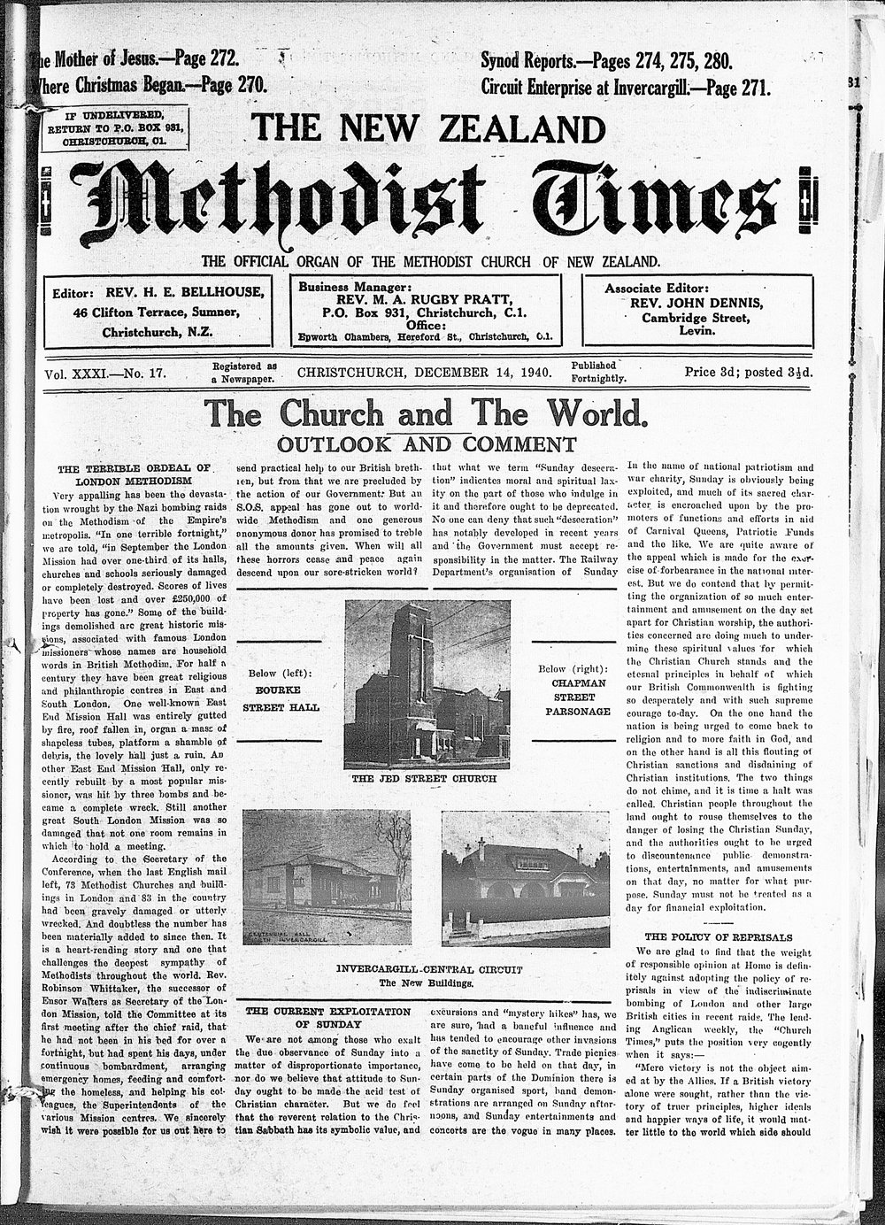 The New Zealand Methodist Times: 14th December 1940