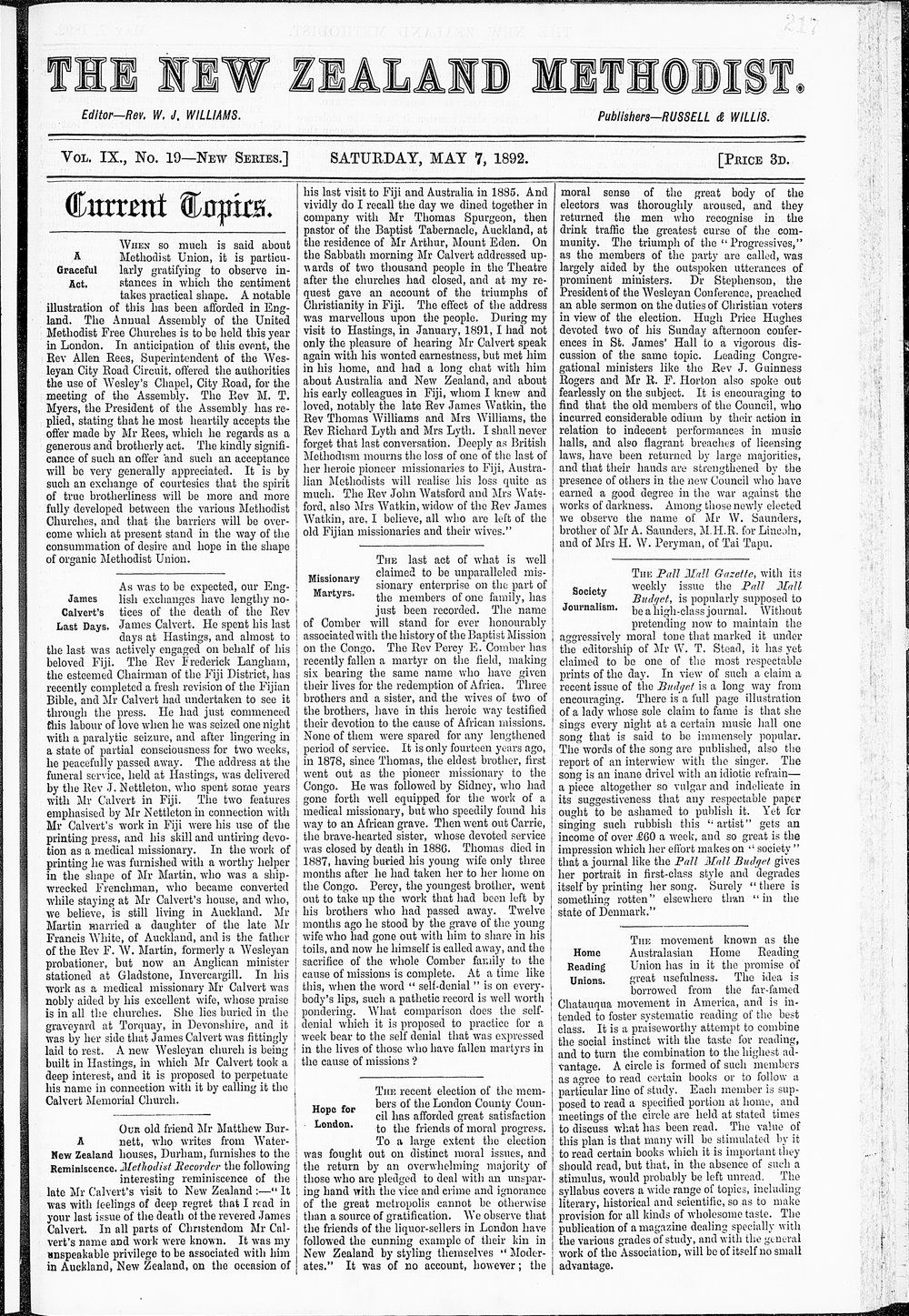 The New Zealand Methodist Times: 7th May 1892