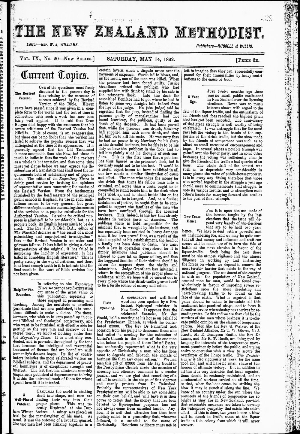 The New Zealand Methodist Times: 14th May 1892