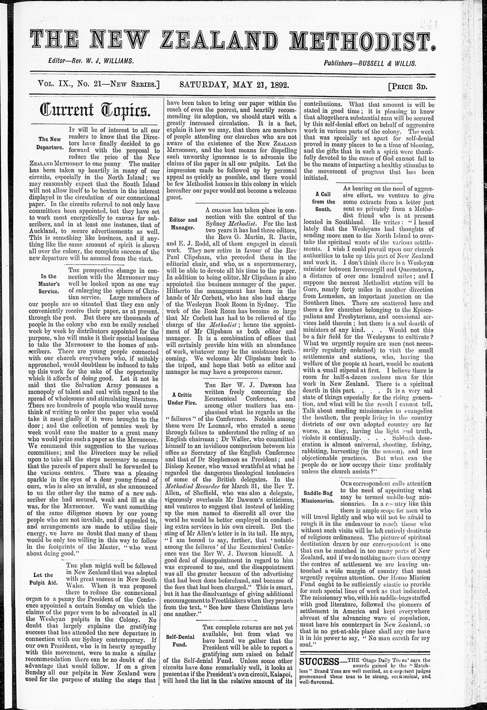 The New Zealand Methodist Times: 21st May 1892