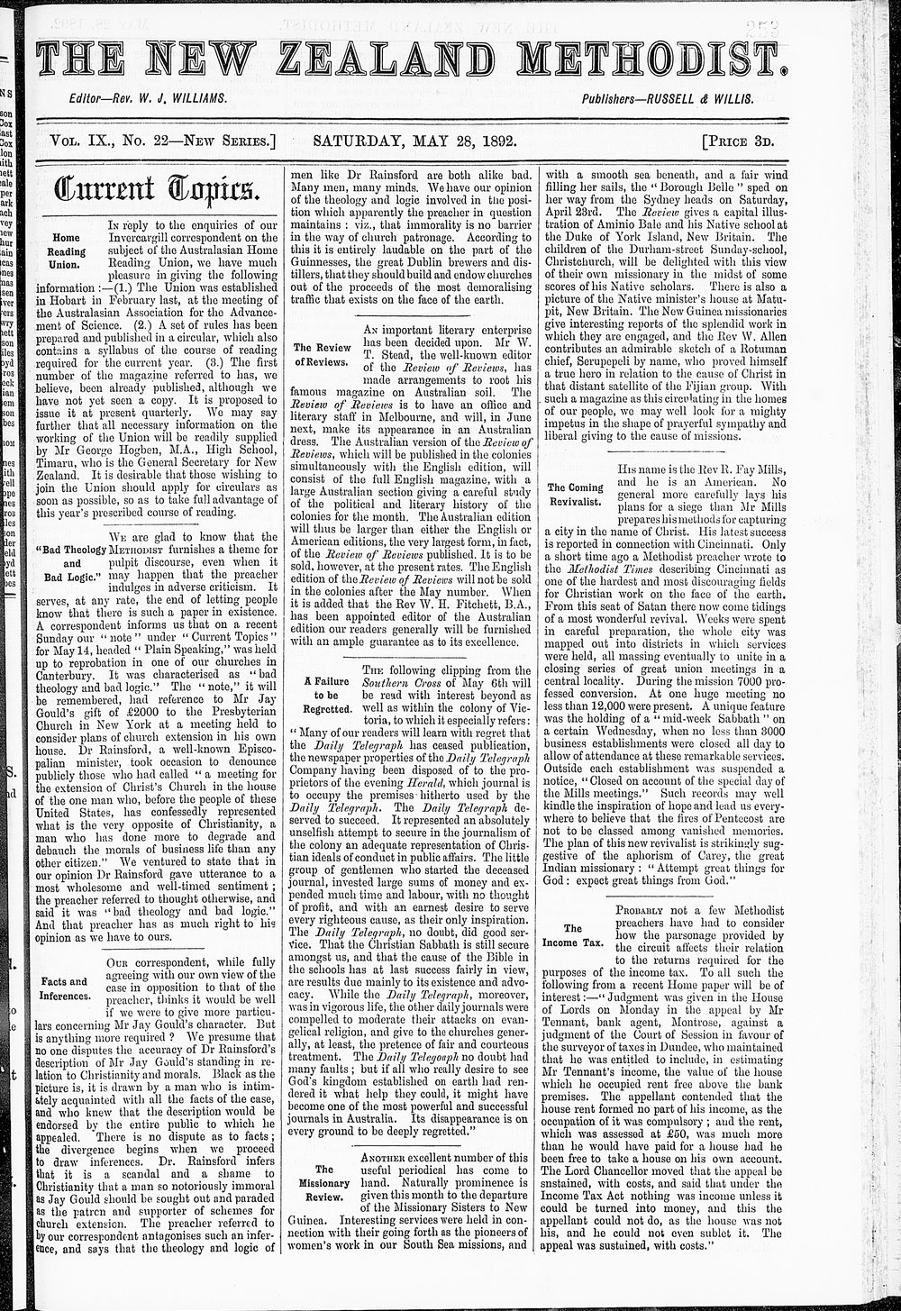 The New Zealand Methodist Times: 28th May 1892