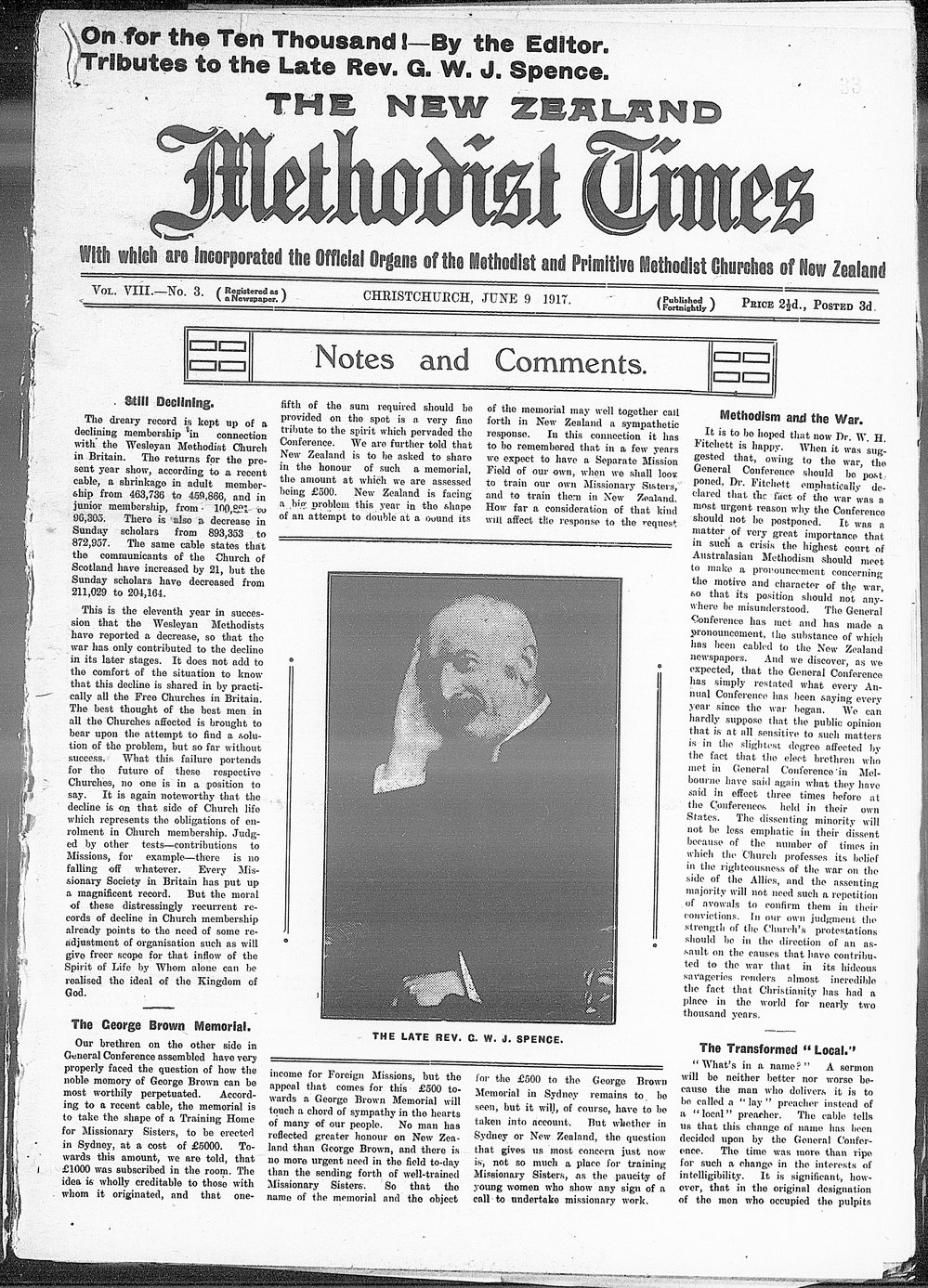 The New Zealand Methodist Times: 9th June 1917